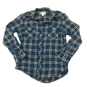 Wrangler Wrancher Blue Plaid Flannel Pearl Snap Shirt Size Medium Western